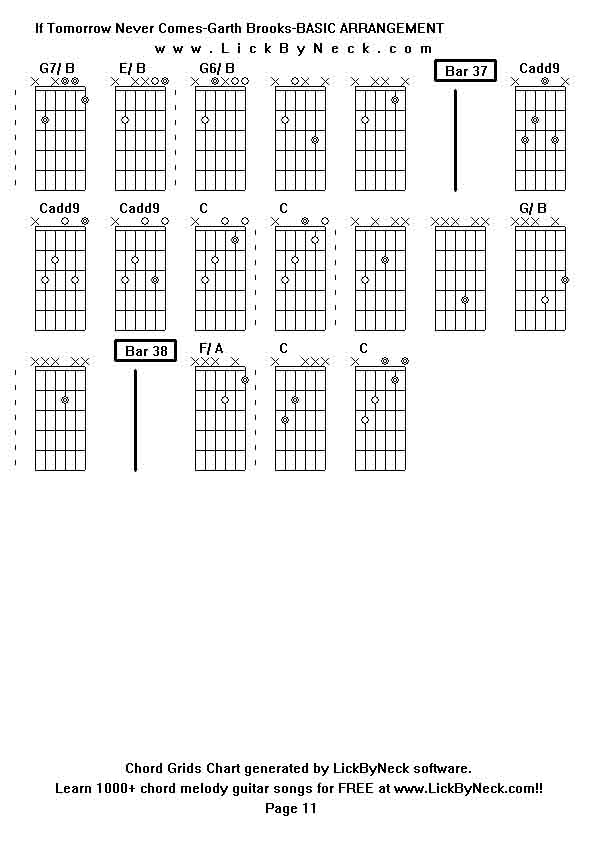 Chord Grids Chart of chord melody fingerstyle guitar song-If Tomorrow Never Comes-Garth Brooks-BASIC ARRANGEMENT,generated by LickByNeck software.